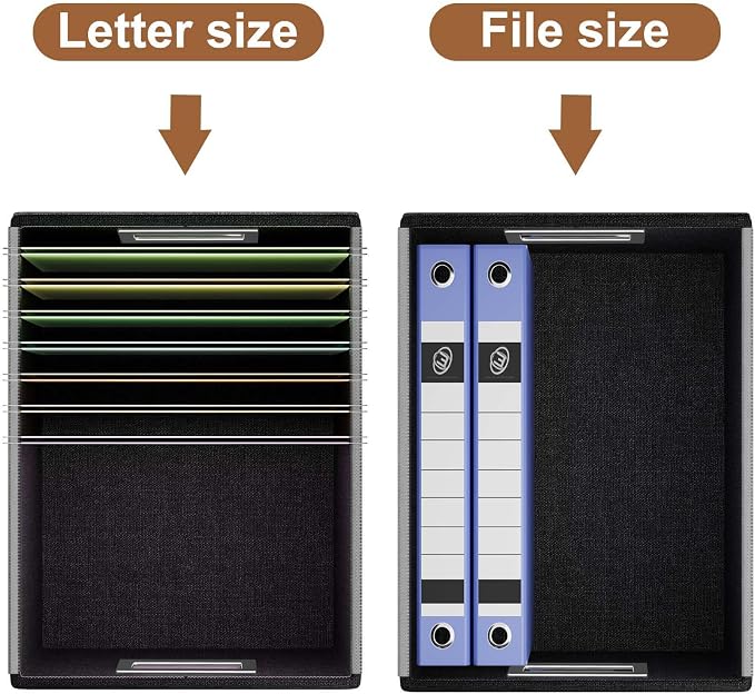 File Organizer Box with Lids, Collapsible File Folder Organizer | File Box with Plastic Slides for Document, Filing Bin for Letter Size Hanging File Folders (1 Pack, Caramel, Leather)