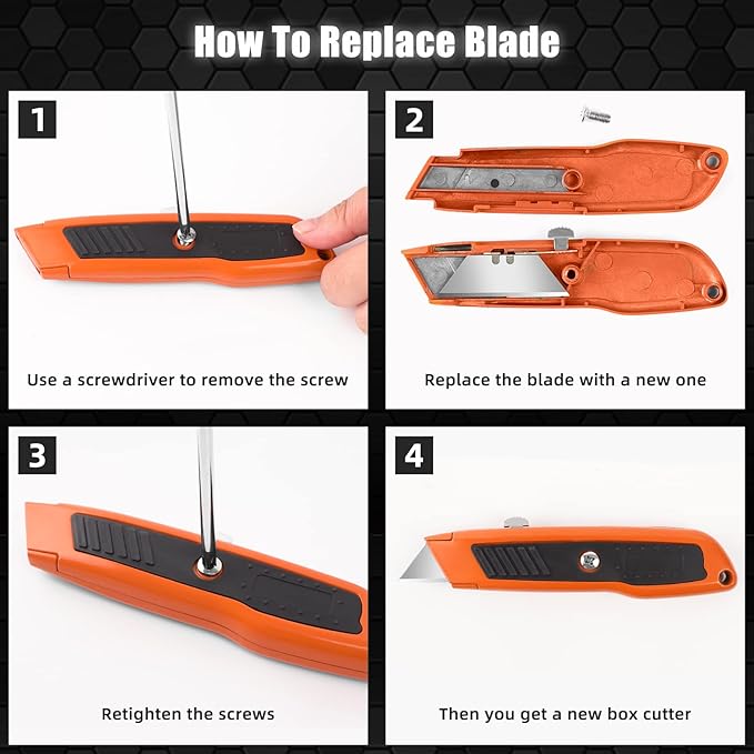DIYSELF 2 Pack Utility Knife, Heavy Duty Box Cutter Retractable Knife, Aluminum Alloy & Rubber Handle, Razor Knife Carpet Cutter, Box Opener for Warehouse, Shop, Cardboard (Orange)