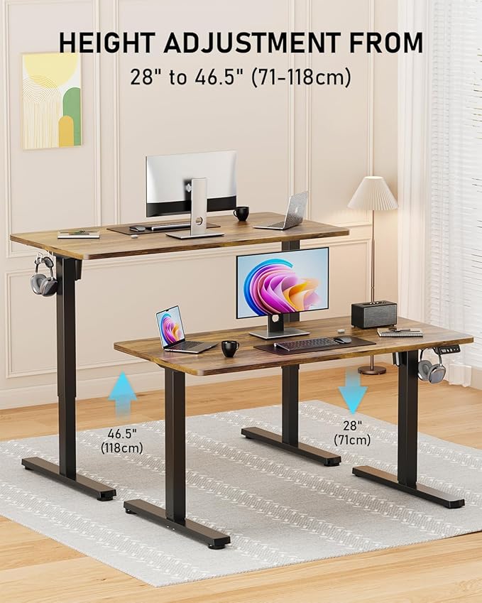 Standing Desk, Small Height Adjustable Electric Stand up Desk, 40" x 24" Sit Stand Computer Home Office Desk with Splice Board, Black Frame/Rustic Brown Top