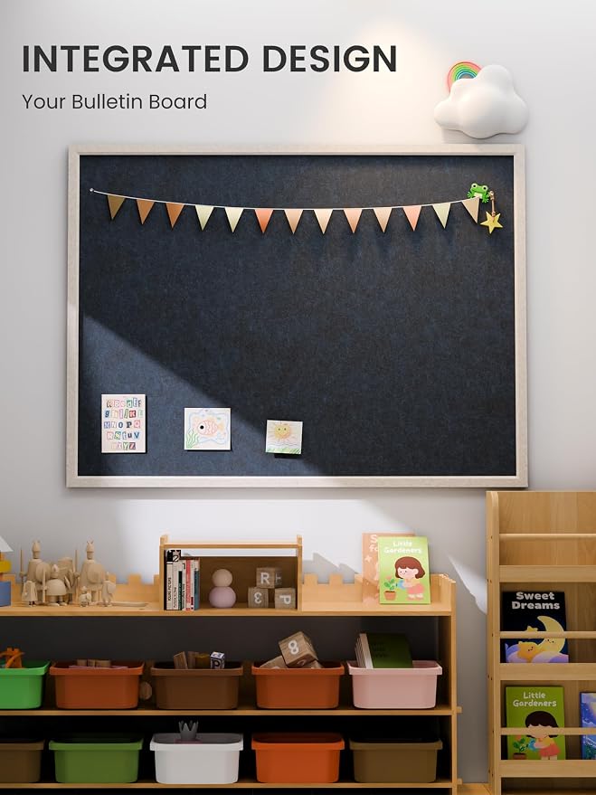 Fluxynara 47.2" x 35.4" Felt Frame Bulletin Board, Carbon Blue | Cork Board Alternative with 36 Removable Adhesive Tabs, Foldable Pin Board for Wall, Home, Office, Classroom & Dorm