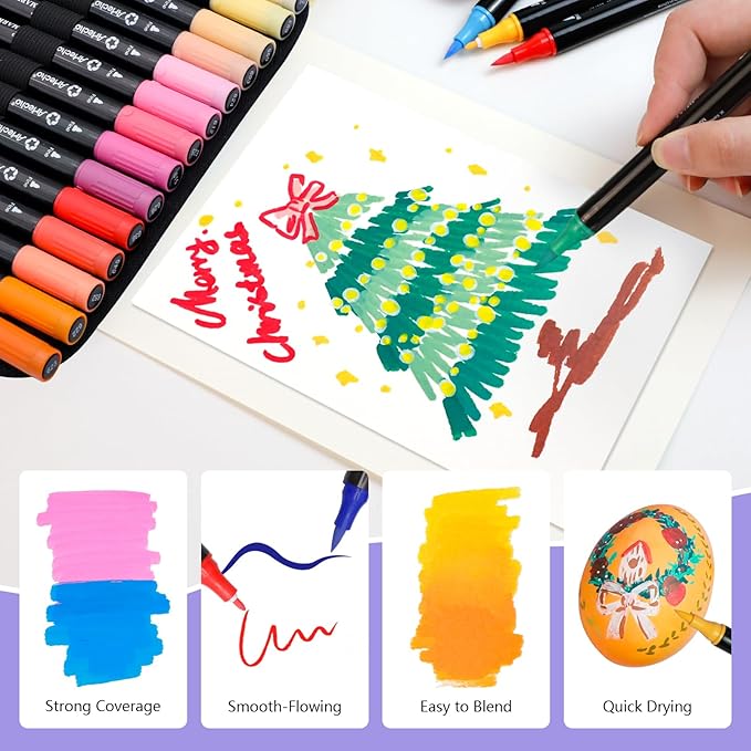 Artecho Acrylic Paint Markers 120 Colors with Bag, Acrylic Paint Pens with Brush Tip and Fine Tip for Stone, Rock Painting, Paper, Pumpkin, Wood, Egg, Canvas, Ceramic, Fabric, leather, Glass