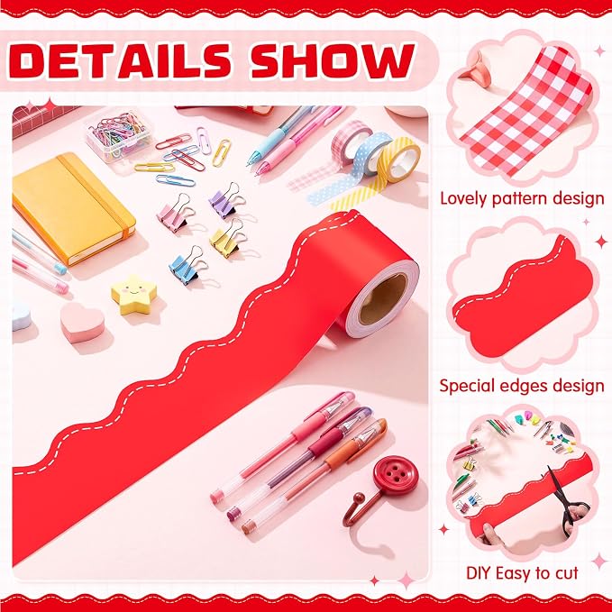 2 Rolls 65.6ft Red Gingham Bulletin Board Borders Decoration Red Checkered and Straight Edge Bulletin Borders Board Trim for Office School Classroom Chalkboard Party Decoration