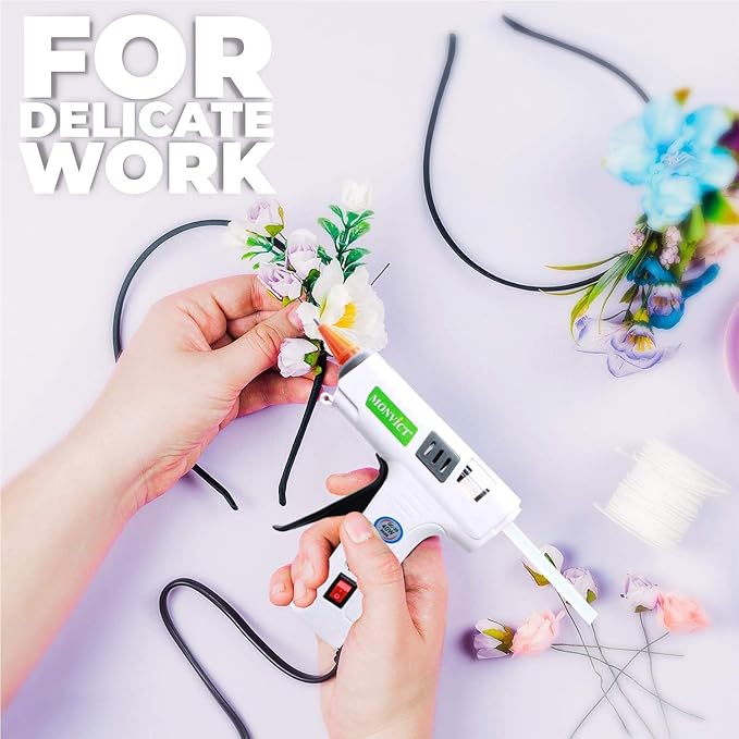Hot Glue Gun Kit, MONVICT 40W Mini Glue Gun with Fine Tip & 30 Glue Sticks, Suction Cups Stand & Anti Stick Silicone Mat, On/Off Switch Design for DIY, Crafts, Home School Project…