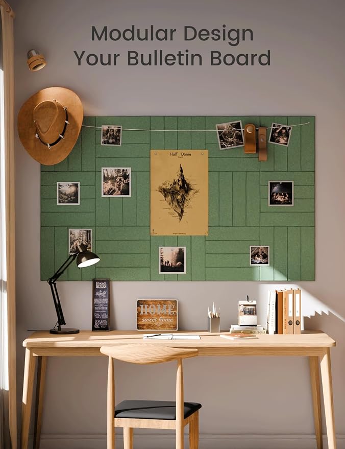 Fluxynara Felt Bulletin Board & Cork Board Alternative, Moss Green | 48" x 36" Pin board, Removable Adhesive Tabs, Easy Install Without Wall Damage, For Home Office Decor