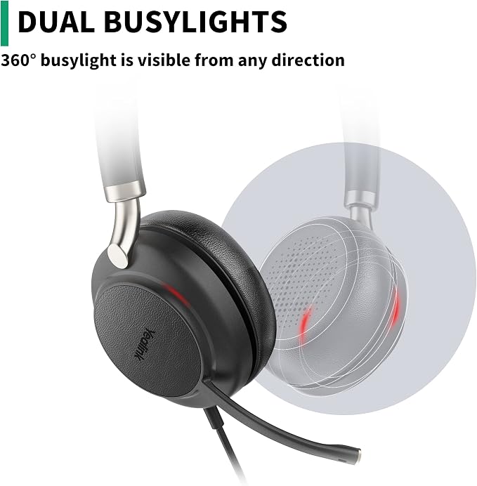 Yealink UH38 USB-A Wired & Bluetooth Headset,Teams Certified,Inline Control | Computer Stereo Headphones, Noise Cancelling Microphone,PC/Laptop/Mac/Tablet/Cell Phone, Call Center, Office, Busylight
