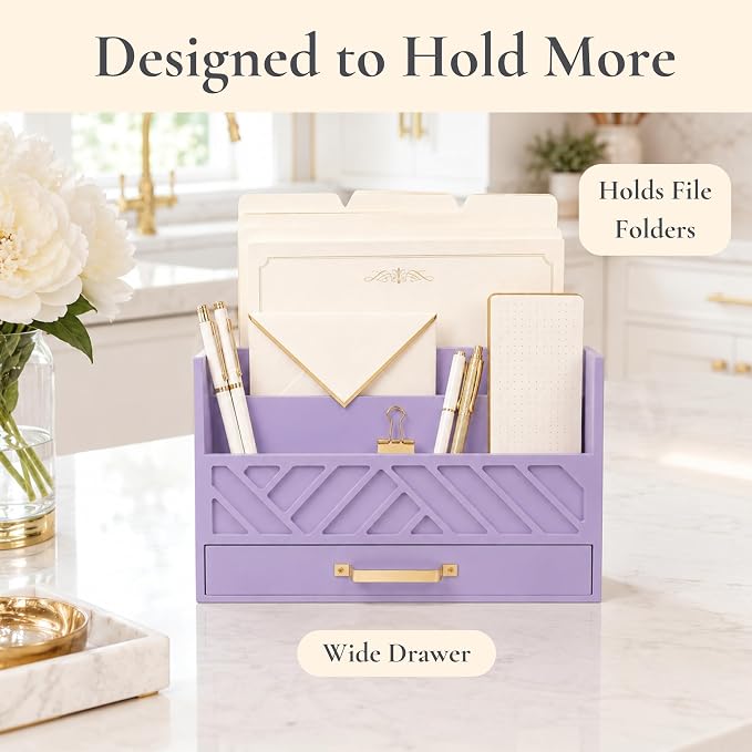 BLU MONACO | Wooden Mail Organizer Countertop with Drawer | Tabletop Organizer with Drawers for Desk | Mail Sorter Organizer Countertop Letter Paper Holder