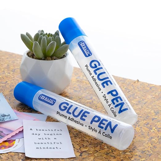 BAZIC Products Clear Glue Pen, 1.7 Fl Oz, Acid-Free, 2 Count, 2-Pack | Washable, Clear liquid glue pens, 1.7 fl oz (50 mL) each, Photo-safe, Non-toxic, Dries clear, Precision tip, Bulk pack