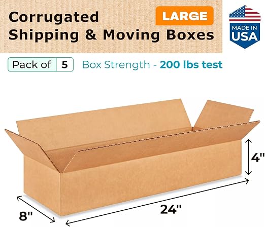 Large Shipping & Moving Boxes 24 x 8 x 4 inches (5-Pack) - Extra Strength 200 lb vs Regular - Corrugated Cardboard Boxes for USPS/FEDEX - Packing Box for Moving Large - Big Box by IDL Packaging | Extra Strength 200 lb vs Regular - Corrugated Cardboard ...