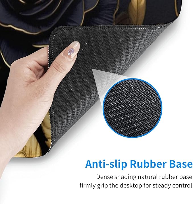Gaming Mouse Pad, Large Non-Slip Rubber Base Mousepad, Keyboard Mouse Mat, Desk Pad with Stitched Edges, 31.5x11.8inch, Black Flower