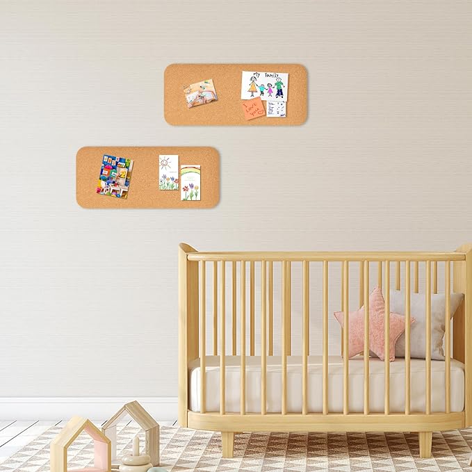 2 PCS 12.5"*5.5" Self-Adhesive Cork Board, 1/2"(12mm) Thick Cork Boards for Walls, 1 Pack 12.5"*5.5" Bulletin Board, Cork Board Tiles for Office, Home, School (2PC)