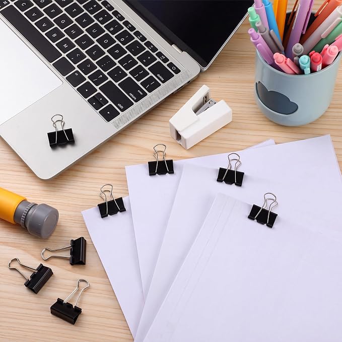 Jetec 100 Pcs Black 1 Inch Binder Clip Paper Clamp Metal Paper Clip | for Teachers Students Classroom Business Office and School Office Supplies