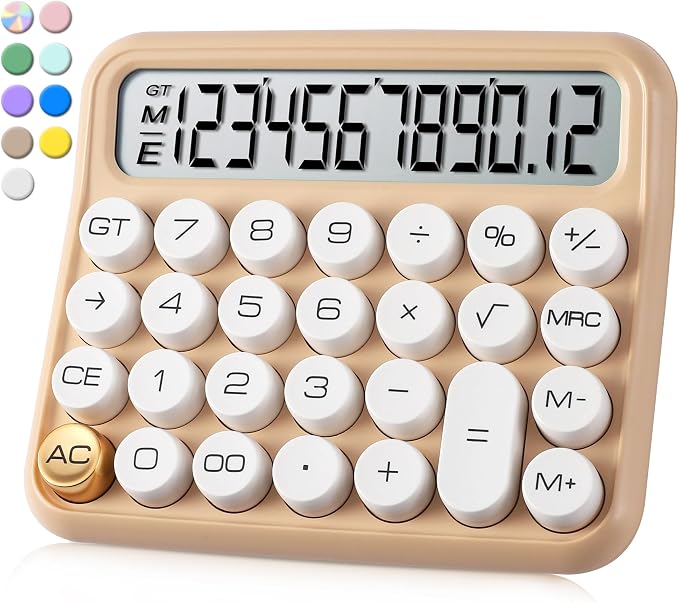 VEWINGL Mechanical Keyboard Calculator, 12 Digit LCD, Big Buttons | 5-Inch Display with Large Round Keys and 15° Tilt for Office, School, Home, and Everyday Use