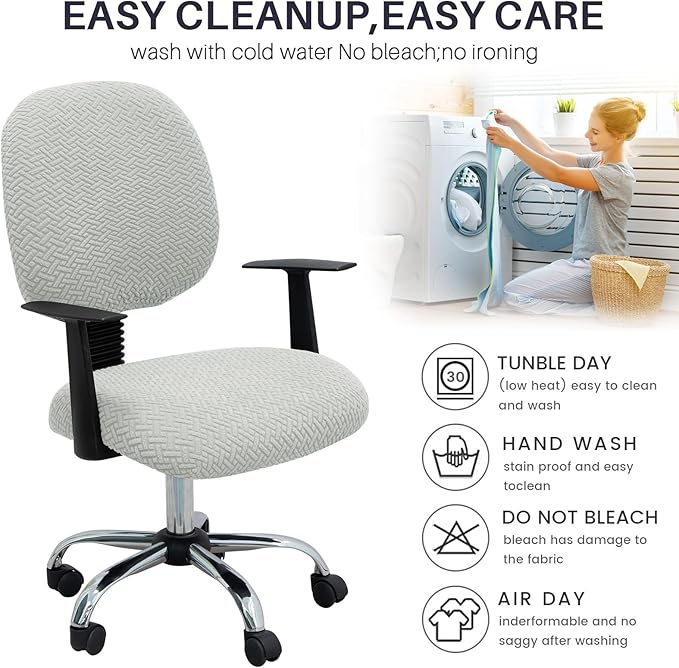 MIFXIN Computer Office Chair Cover Stretch Elastic Slipcover 2 Piece Stretchable Jacquard Computer Chair Seat Cover Furniture Protector for Office Home, Only Covers, NO Chair (Light Grey)