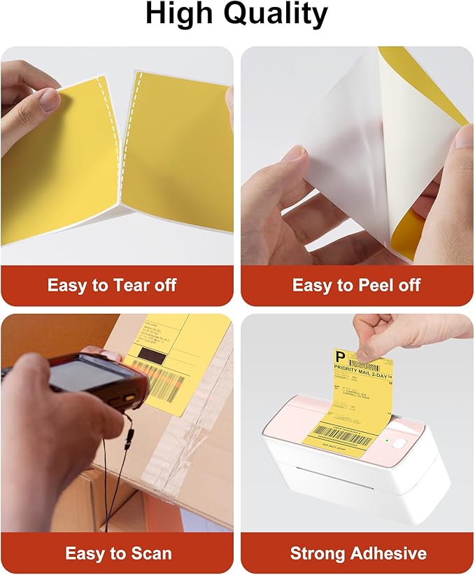 Phomemo 4x6 Thermal Label Printer Paper - 500 PCS Yellow 4"x6" Fan-Fold Shipping Supplies Labels - Water/Oilproof Label Stickers - Permanent Adhesive Thermal 4x6 Labels for Small Business (Pack of 2)