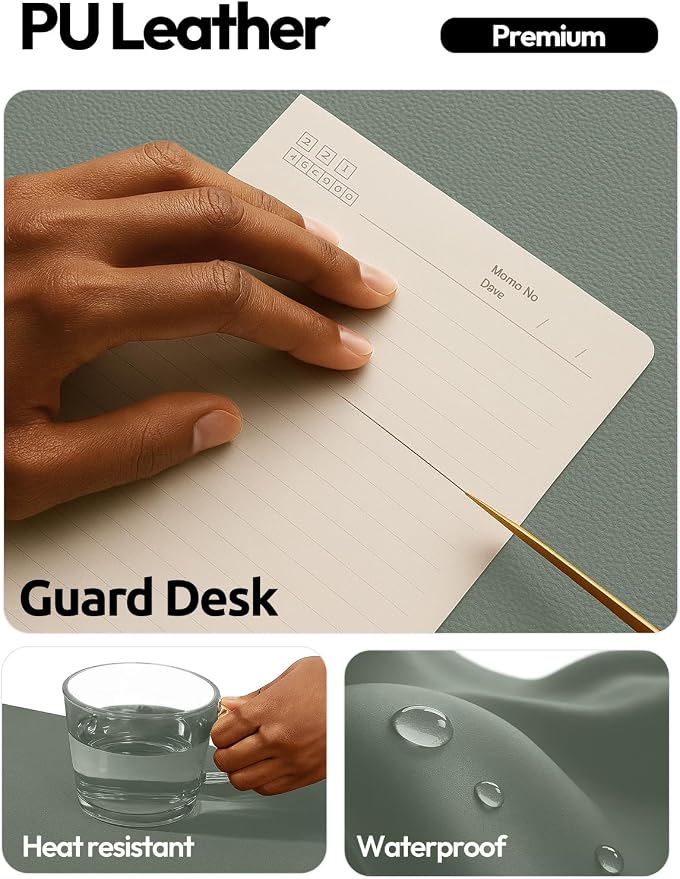 YSAGi Leather Desk Protector, Office Mat, Large Mouse Mat, Non-Slip PU Leather Blotter, Laptop Desk Mat, Waterproof Writing Pad for Office and Home(Dark Green, 63" x 24")