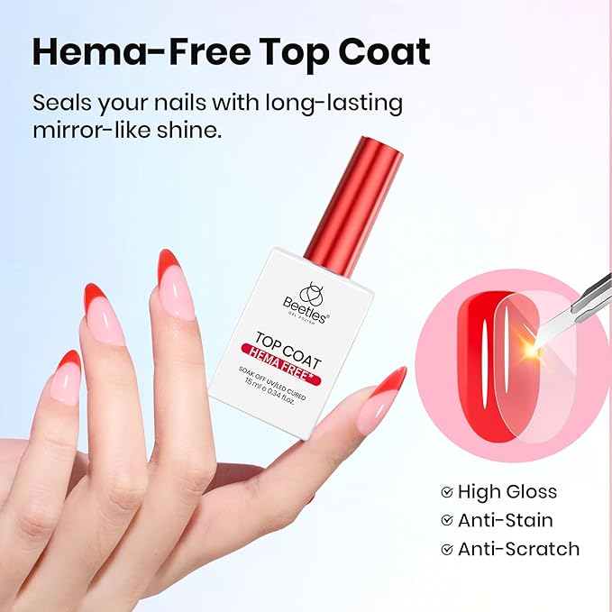 Beetles HEMA Free & TPO Free Protein Nail Dehydrator & Primer with Gel Top Coat and Base Coat Set Soak Off UV LED Gel Nail Polish Foundation Kit for Long Lasting Manicure Gifts