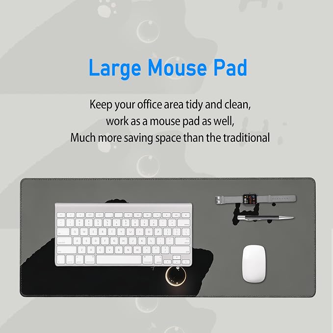 Black Cat Desk Mat,Large Cute Grey Aesthetic Mouse Pad,31.5 x 12 in | Minimalist Kawaii Gaming Mousepad,XL Girly Desk Decor Deskmat for Women,Stain Proof Computer Keyboard Pad,80 x 30 cm