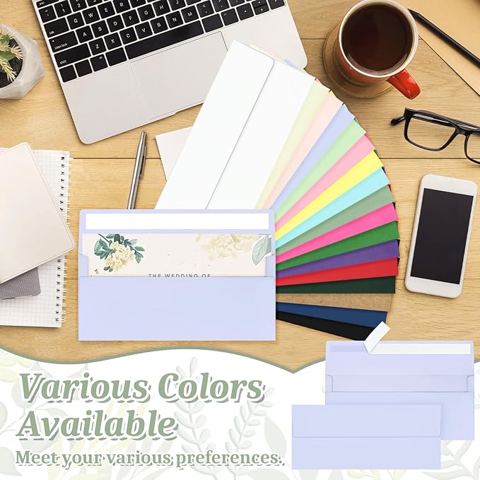 Mulbozy 50 Pcs Light Purple #10 Business Envelopes, Self Seal Standard Envelopes, Windowless Business Mailing Envelopes for Office Checks Letters Invoices Statements Wedding, Size 4-1/8 x 9-1/2 inch