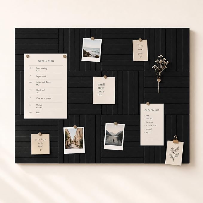 Stripe Felt Bulletin Board Tiles, Cork Board Alternative 48 x 36 in | 0.35 in modular felt wall tiles for notes, photos, schedules, reminders in offices, classrooms, home and office workspaces