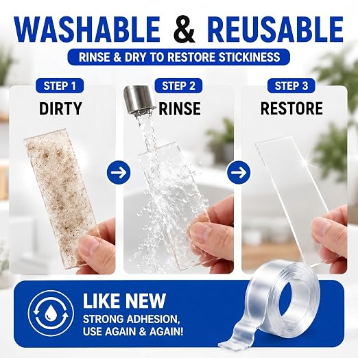 Double Sided Tape Heavy Duty, Nano Clear Mounting Tape, Picture Hanging Poster Carpet Tape for Walls, Dorm Office School Outdoor, Removable Adhesive 【2 Rolls】（9.85FTx1.2in&0.8in