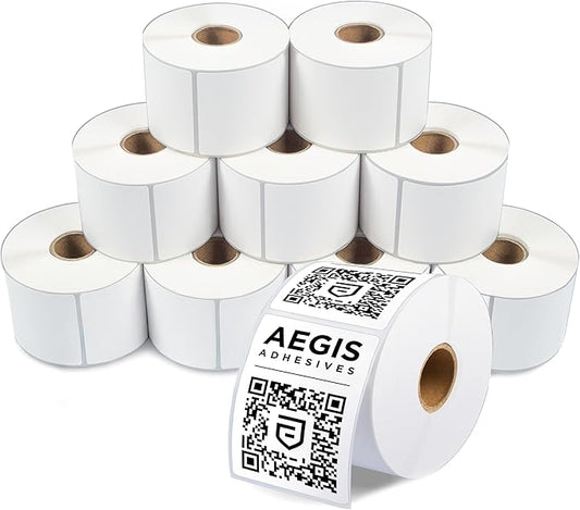 Aegis Adhesives - 2.25" X 3" Direct Thermal Labels (6000 Count, 12 Rolls) - Postage Shipping Labels, Barcode Stickers, Product Identification - Compatible with Zebra and Rollo Printers