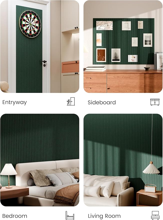 Bumusty 48"x 36" Large Felt Bulletin Board Tiles, Pine Green | 12-Pack Cork Board Alternative, Wall Decor, 30 Pushpins, 60 Adhesive Tabs, Vision Board, Office, Classroom, Home, Dorm