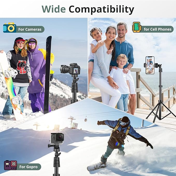 SENSYNE 72" Phone Tripod, Extendable Cell Phone Tripod Stand, Selfie Stick with Wireless Remote and Phone Holder, Compatible with iPhone Android Phone, Camera