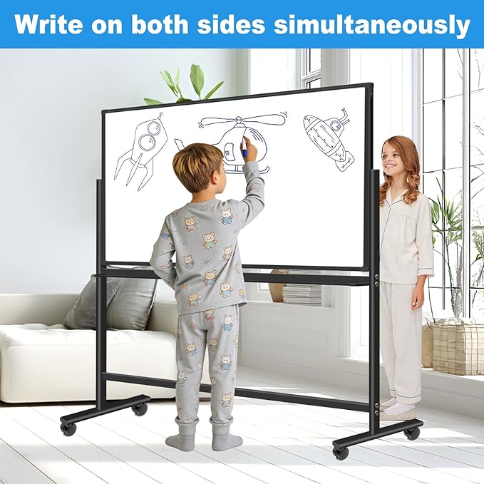 Magnetic Dry Erase Board with Stand, Double-Sided 36"x24" White Board with Stand, Mobile Whiteboard Rolling Whiteboard on Wheels for Kids & Adults, 2 Eraser, 10 Markers, 12 Magnets