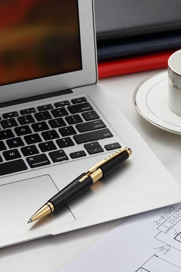 Cross Edge Matte Black Lacquer with Gold PVD Appointments Selectip Rollerball Pen, Black Ink - Elegant Accessory for Smooth Writing - Capless Slide-Open & Snap-Shut Design - Comfortable Grip