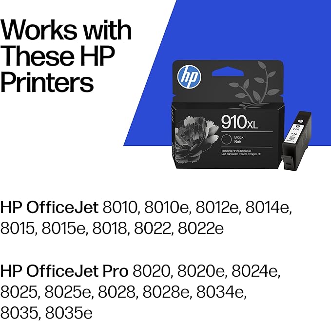 HP 910XL Black High-Yield Ink Cartridge | Works with OfficeJet 8010,8020 Series,OfficeJet Pro 8020,8030 Series | Eligible for Instant Ink-| 3YL65AN,(Pack of 2)