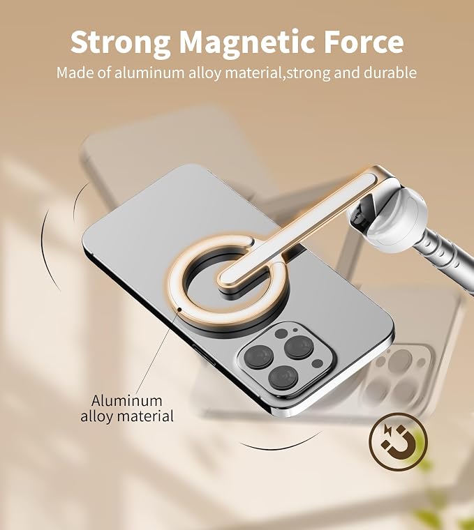 TONEOF 68" Magnetic Aluminum Phone Tripod Selfie Stick for iPhone & Android | Rechargeable Remote,360° Rotatable Foldable Cell Phone Stand Holder with Metal Ring,Travel Tripod for Magsafe (White)