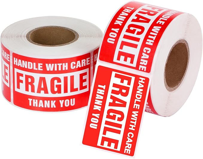 3 x 2 Inch Handle with Care Fragile Stickers for Shipping Moving Glass 1000 Permanent Adhesive Fragile Labels-2 Rolls