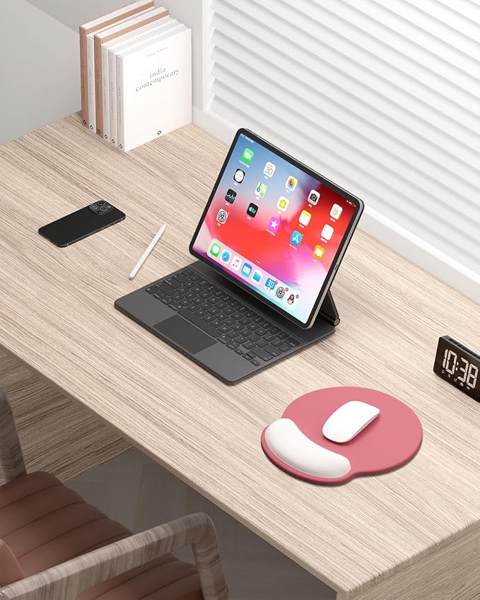 Auhoahsil Ergonomic Mouse Pad with Wrist Rest, Comfortable Silicone Non-Slip Computer Pain Relief Gel Mouse Mat with Wrist Support for Gaming, Work, Office, Women & Men, Cute Pattern, Pink Beige