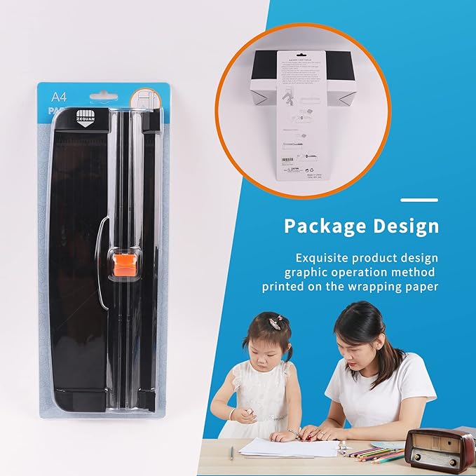A4 Black Small Paper Trimmer, Portable Paper Cutter for Label, Origami, Card, Photo, Coupon, Scrapbook, Cardstock, Laminated Paper, and Craft Project