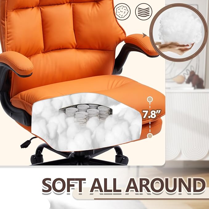 Comfy Office Chair Soft and Double Cushioned Ergonomic Computer Desk Chair | Suitable for Long Hours Executive Office Chair with Flip-up Armrests and Height Adjustment for Home Office Orange