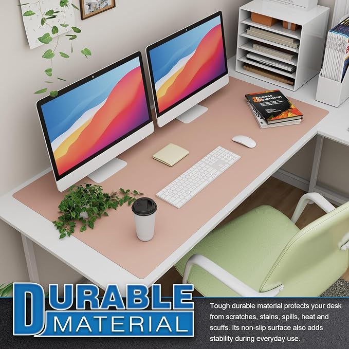 K KNODEL Extra Large Desk Mat, Leather Mouse Pad (47.2"x23.6", Pink) | Desk Pad, Keyboard Pad, Computer and Laptop Mat, Desktop Protector and Cover, Writing Pad and Blotter for Home Office