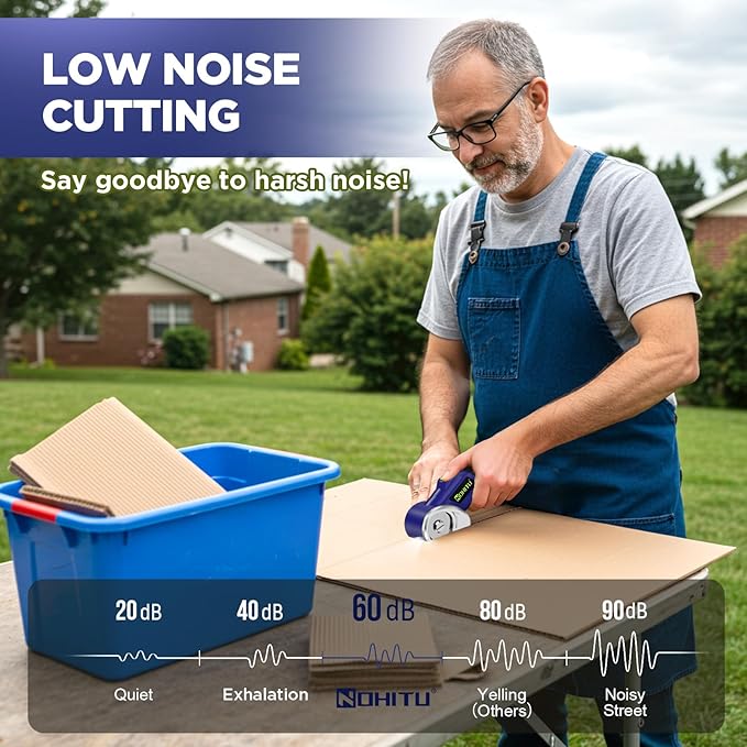 Electric Box Cutter: 4V Rechargeable Rotary Cardboard Cutter, 3000mAh Battery, with LED Light & Safety Lock, 2 Blades, Cordless Electric Scissors for Fabric Carpet Carton Plastic Leather Cloth (Blue)