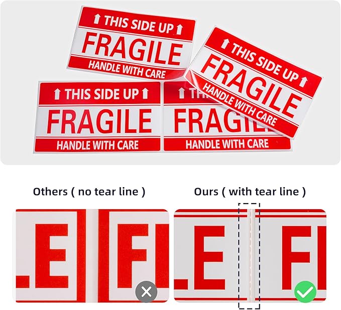 3 x 5 Inch Handle with Care This Side Up 500 Permanent Adhesive Fragile Stickers for Shipping Moving Glass Labels (1 Roll, 500 Labels)