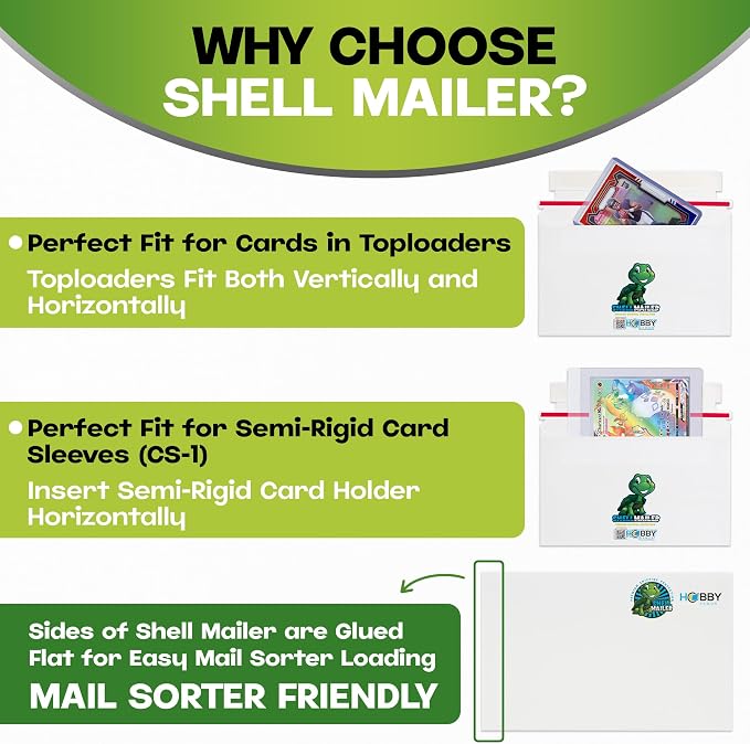 Shell Mailer Trading Card Envelopes for Shipping, Card Mailers - 500 Pack | Perfect Fit for Semi-Rigids & Toploaders, Sides Glued Flat for Sorting Machines, Premium Material, Customized Protective Flap