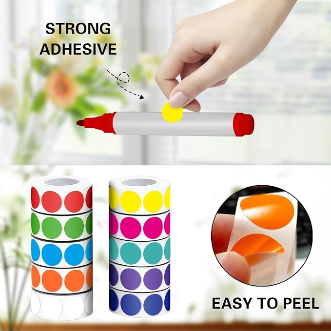 5000 PCS 3/4" Colored Dot Stickers Circle Color Coding Labels, 10 Colors on Round Coding Label Sticker for Office, Student Classroom, Family Etc(10 Rolls, 0.75 Inches)