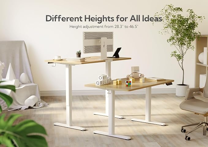 Claiks Electric Height Adjustable Standing Desk, 48x24 Inch, Nature | Smooth Height Adjustment, 3 Memory Presets, Cable Management Hub&Hook, Stable Steel Frame, 176lbs Capacity, Easy Assembly