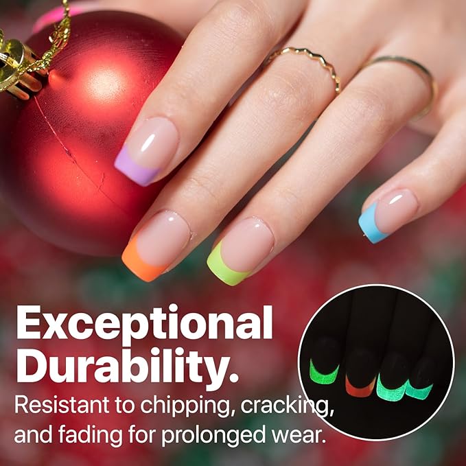 SXC Cosmetics X-Pro Tips French Tip Press On Nails - Bright Pastel Glow in the Dark Series (GLOW113-XS Square)