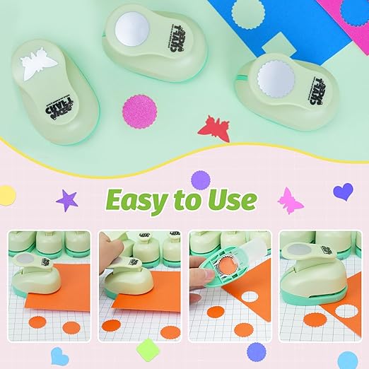 UCEC 6 PCS Craft Hole Punch 1 Inch Paper Puncher, Hole Punch Shapes Crafting Designs DIY for Kindergarten Teacher Office Supplies, 6 Different Shapes Set with 30PCS Craft Paper