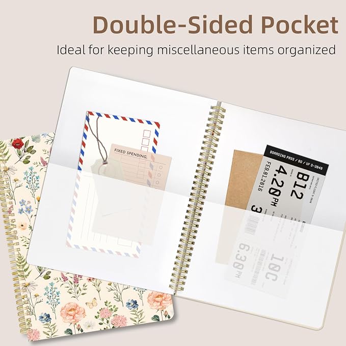 Cute Spiral Notebook journal A4 Aesthetic Pretty Design for Women Girls Kawaii with Pocket, 8.5 x 11 inch, Graph, Plant Flower