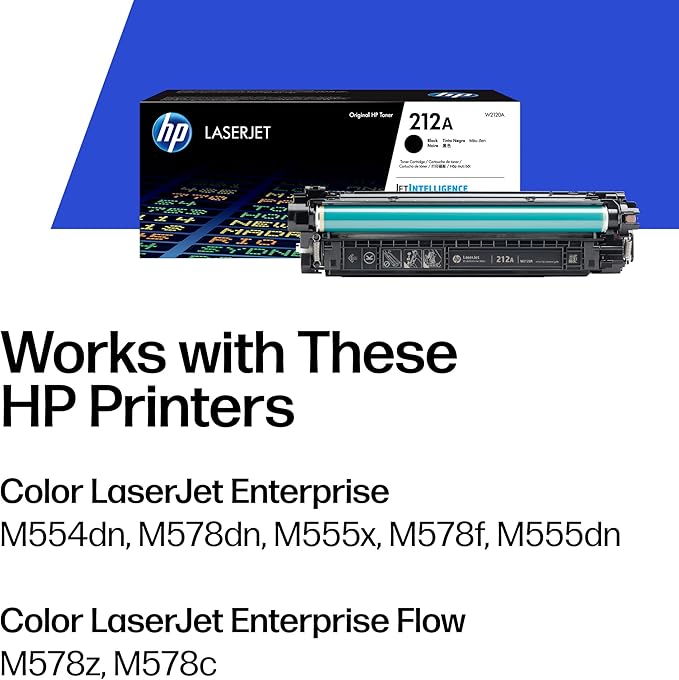 HP 212A Black Toner Cartridge Printers | Works with Color LaserJet Enterprise M554, M555 Series; Color LaserJet Enterprise MFP M578 Series | W2120A