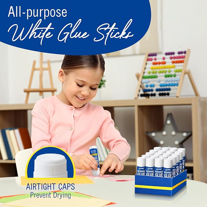 Glue Sticks Bulk Classroom, White Glue Sticks for Kids 24 Count, 0.32 Ounce, Washable All Purpose, for Kids, School and Home