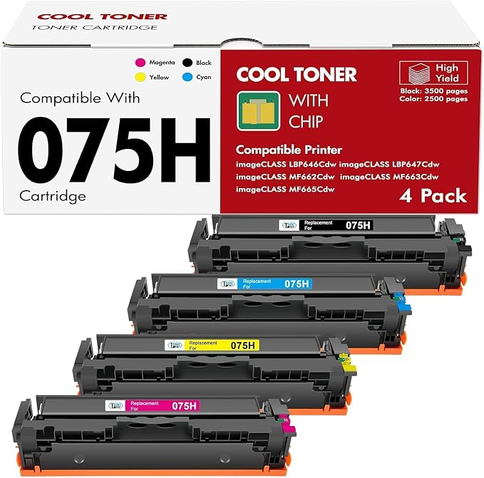 075H 075 Toner Cartridge Set for Canon MF665CDW MF663Cdw LBP646Cdw Printer | Compatible for Canon Color ImageCLASS MF665CDW MF662CDW MF660c LBP647Cdw LBP640c MF660 LBP640 Printer Ink High Capacity BCYM