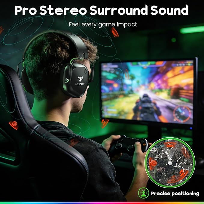 Wireless Gaming Headset for PC, PS5, PS4, Switch & Mac, Dual-Mode 2.4GHz & Bluetooth Gaming Headphones with Microphone, Ultra-Low Latency, 3D Stereo Sound, Up to 45H Battery