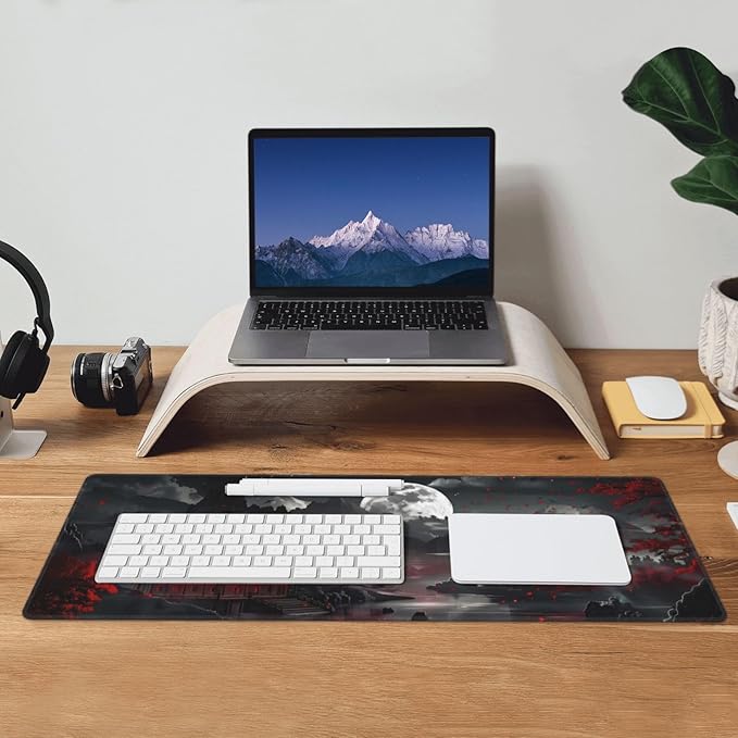 Extended Gaming Mouse Pad, Large Desk Mat XL Anime Mouse Pad Waterproof with Stitched Edges, Non-Slip Desktop Pad for Home and Office, Level Up Your 31.5x11.8 Inch (Night Lake)