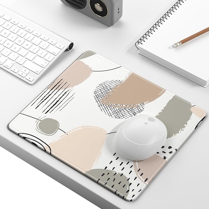 Mouse Pad, Minimalism Marble Style Computer Pad, Anti-Slip Rubber Mouse Mat with Stitched Edges for Gaming, Office, Laptop, PC, Women, 9" x 8" Thick 3 mm, Artistic Dots